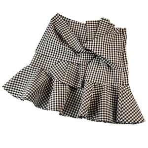 OFFICE SIREN SKIRT Black White Gingham Ruffle Mini Tie-Detail DO+BE Small 24‎
